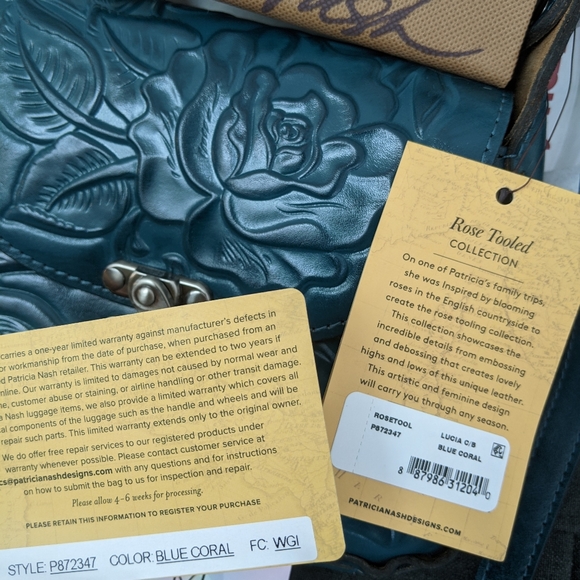 Patricia Nash Micaela Baguette Rose Tooled Blue Coral - Picture 4 of 9